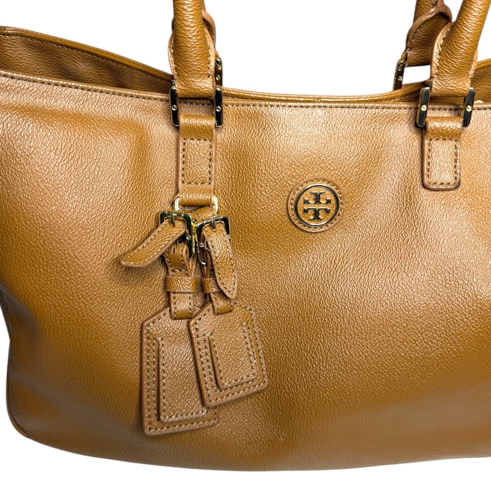 Tory Burch Bag Large Roslyn Luggage Tag Brown Leather Tote Bag - Picture 3 of 8